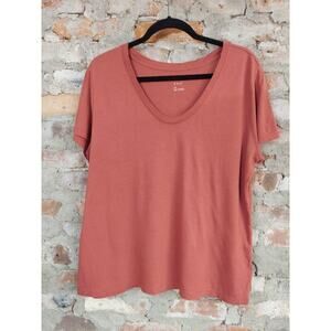A New Day Womens Plus 2x XXL T-Shirt Top Rust Orange V-Neck Short Sleeve Casual